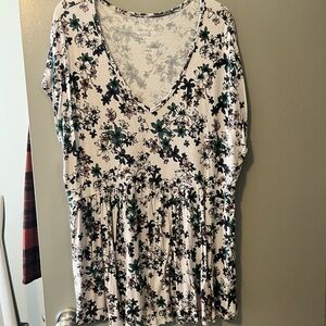 Torrid Cream and Black Floral V-Neck Blouse